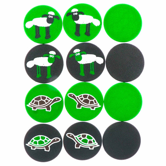 2 zwarte schaapsbadges op de achtergrond voor aangepaste Husqvarna Automower-wielen met een diameter van 210 en 250 mm